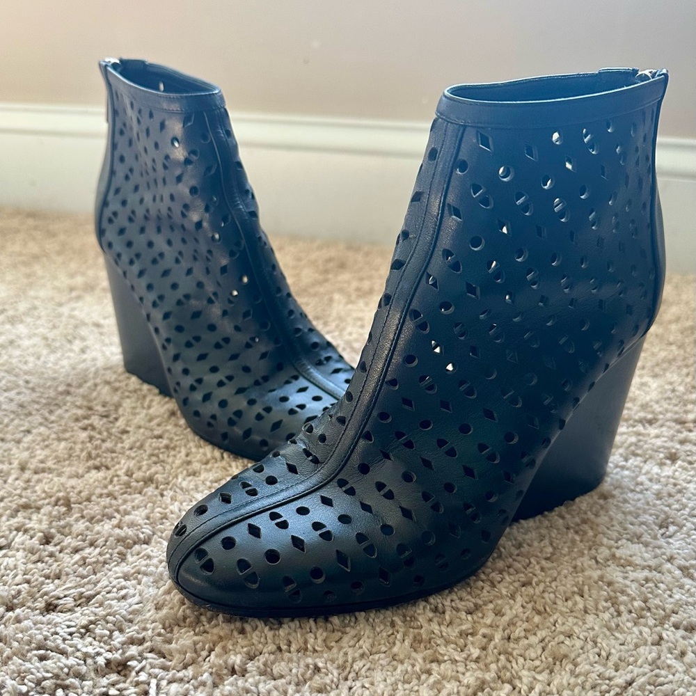 Hermes Black Leather Milady Laser Cut Booties Size 37